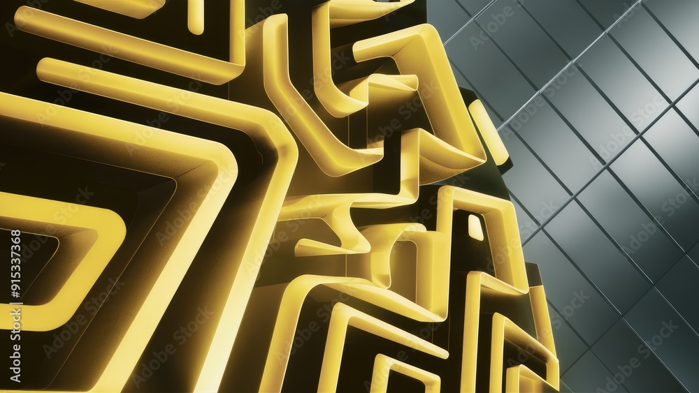 Poster abstract yellow and black light patterns with gradient on a sleek modern diagonal background featuri