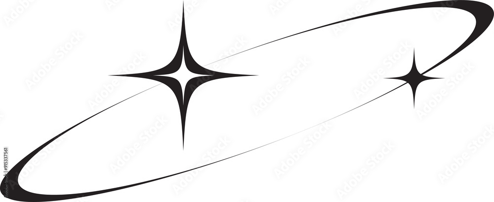 Sticker y2k icon of star shape shiny glitter element. abstract retro minimal twinkles with cosmic orbit. min