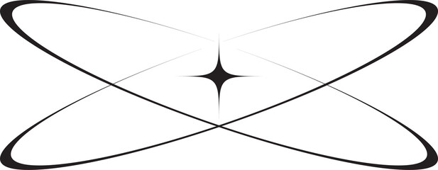 Y2k icon of star shape Shiny glitter element. Abstract retro minimal twinkles with cosmic orbit. Minimal modern futuristic figure