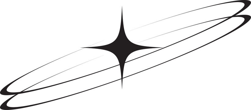 Y2k icon of star shape Shiny glitter element. Abstract retro minimal twinkles with cosmic orbit. Minimal modern futuristic figure