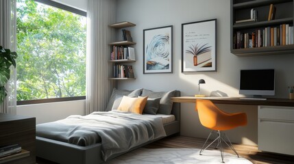 A stylish teenage bedroom with a modern design