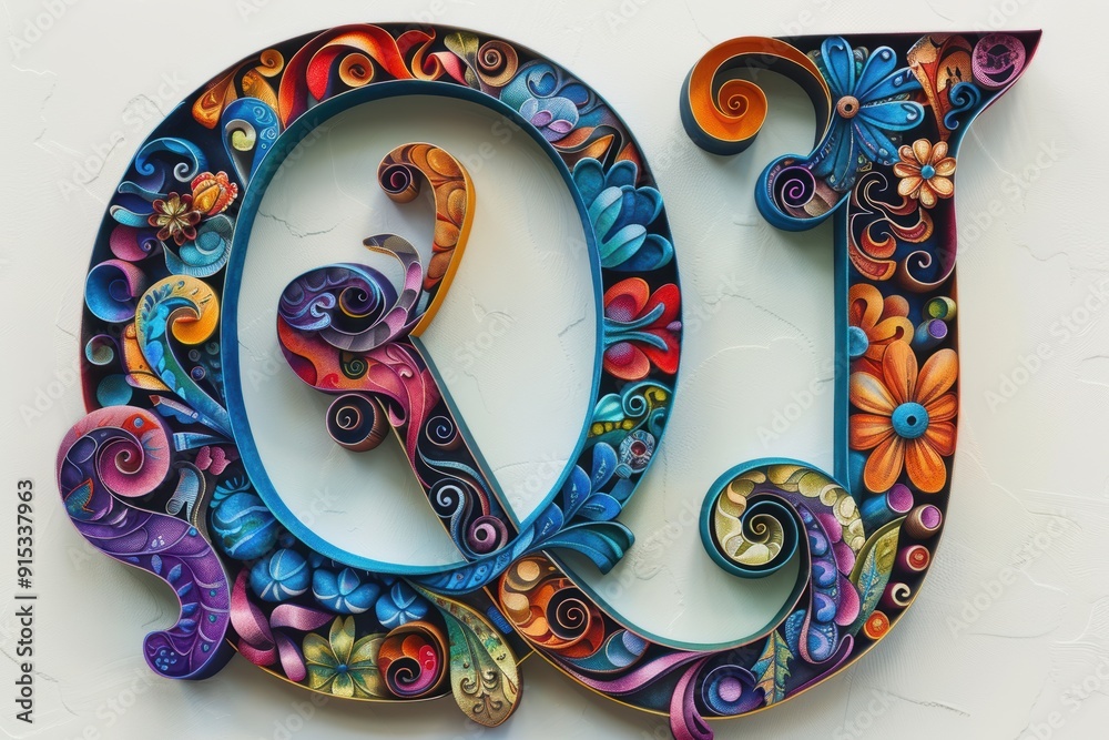 Fototapete a detailed illustration showcasing the letter q embellished with intricate patterns and vibrant colo