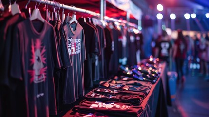 Merchandise on sale at a concert or festival.