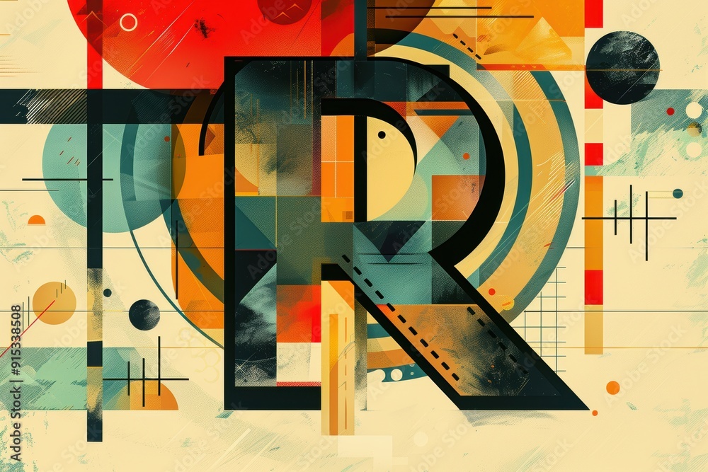 Fototapete an abstract illustration of the letter r with geometric shapes and lines creating a modern and eye-c
