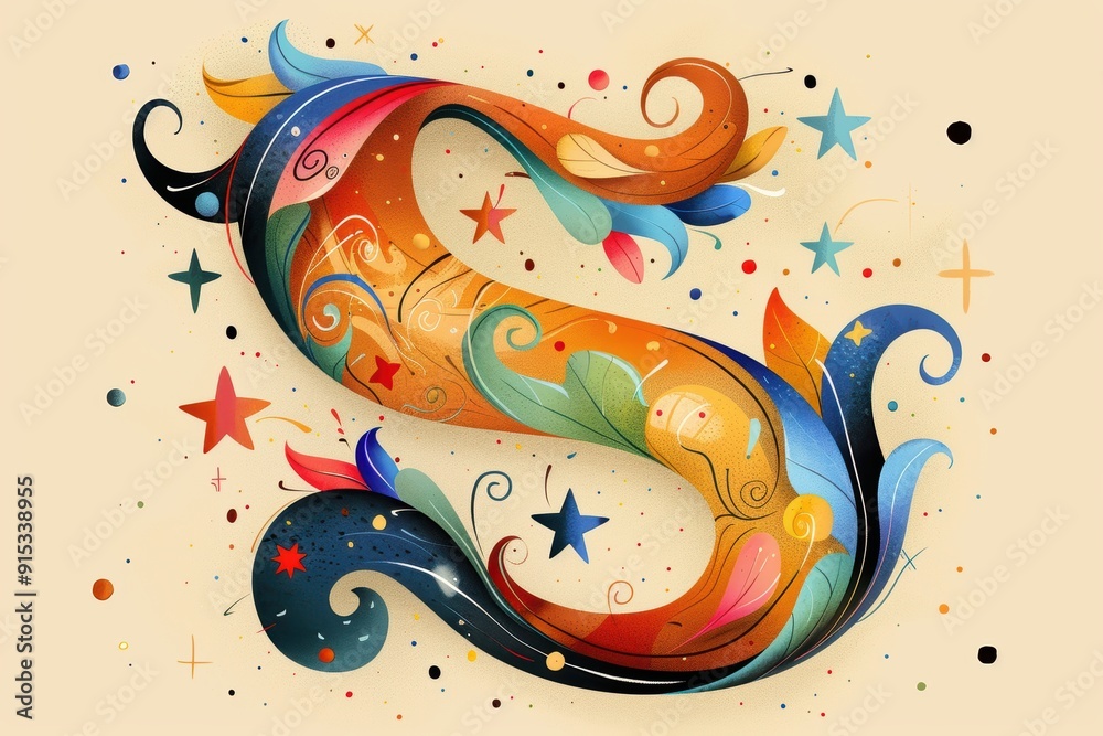 Fototapete a whimsical illustration of the letter s with playful elements like stars and swirls perfect for add