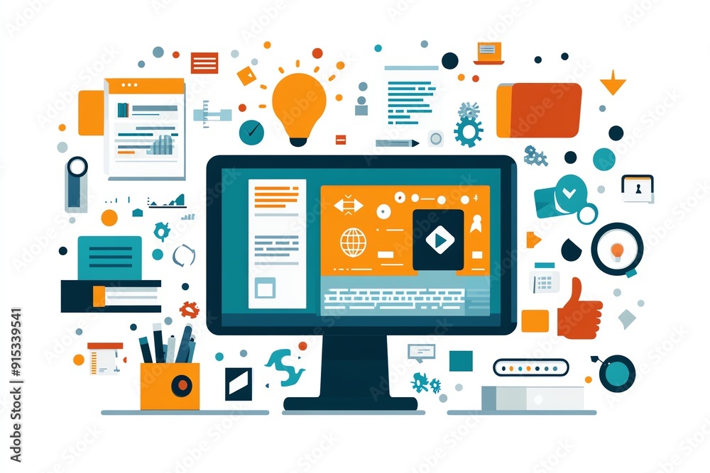 Aufkleber Creative design process on computer screen with icons.