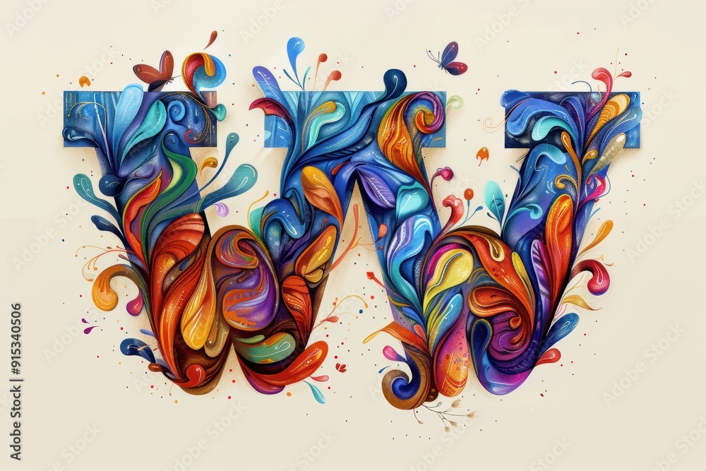 Fototapete An artistic illustration featuring the letter W creatively integrated into a whimsical and colorful design. Perfect for projects that require a playful and imaginative touch.