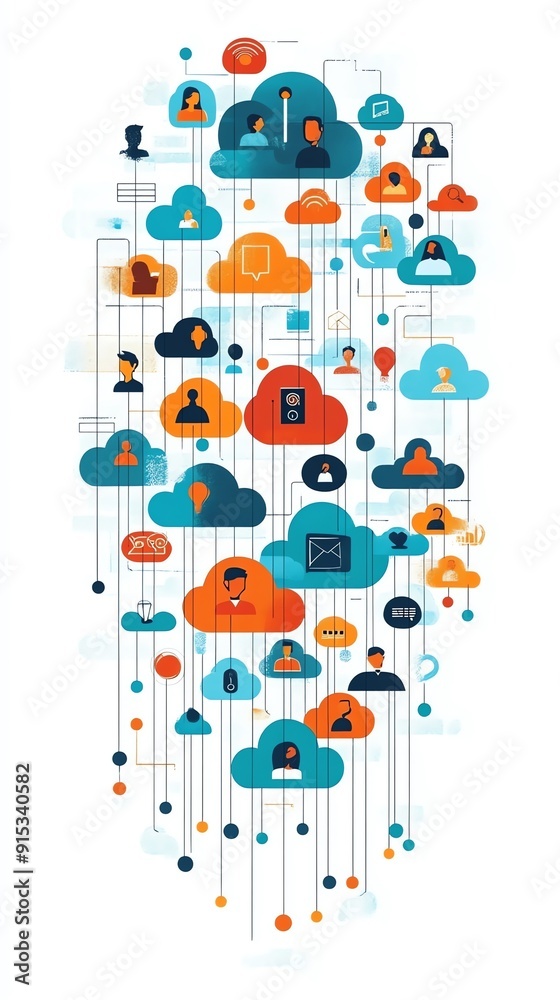 Poster network of cloud computing with people.