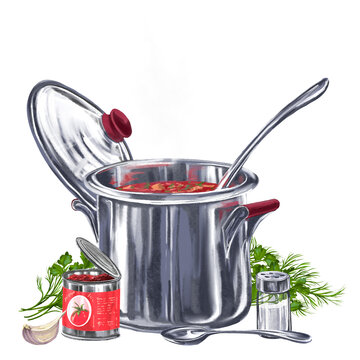 cooking pot of tomato soup clip art preview
