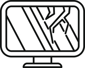 Line drawing of a computer monitor with visible cracks on the screen, suggesting damage or malfunction