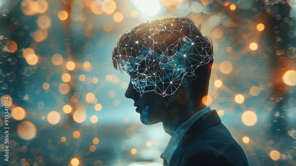 Poster A man's head is shown in a blurry image with a lot of dots surrounding it