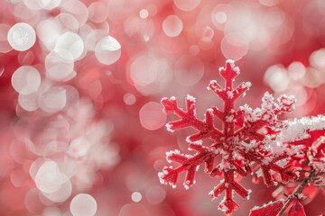 Red Snowflakes with Bokeh Lights: A Festive and Sparkling Christmas Display with Cozy Charm and Holiday Magic