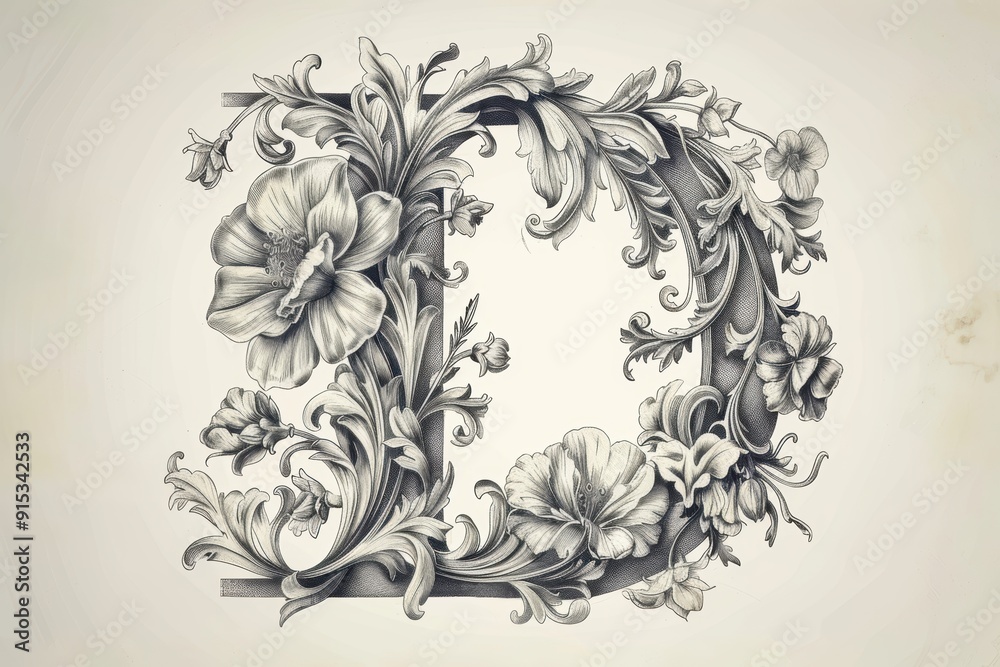 Fototapete an elegant and artistic illustration of the letter d featuring intricate floral patterns and delicat