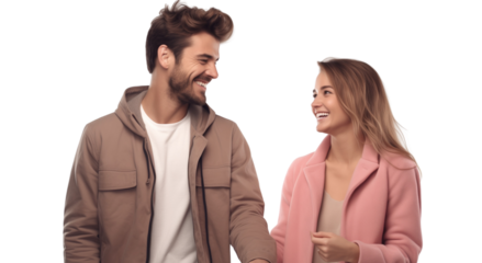 Young couple smiling and holding hands isolated on transparent background