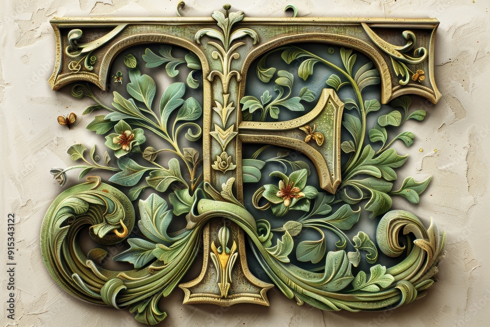 Fototapete a whimsical and artistic representation of the letter f from the alphabet designed with intricate de