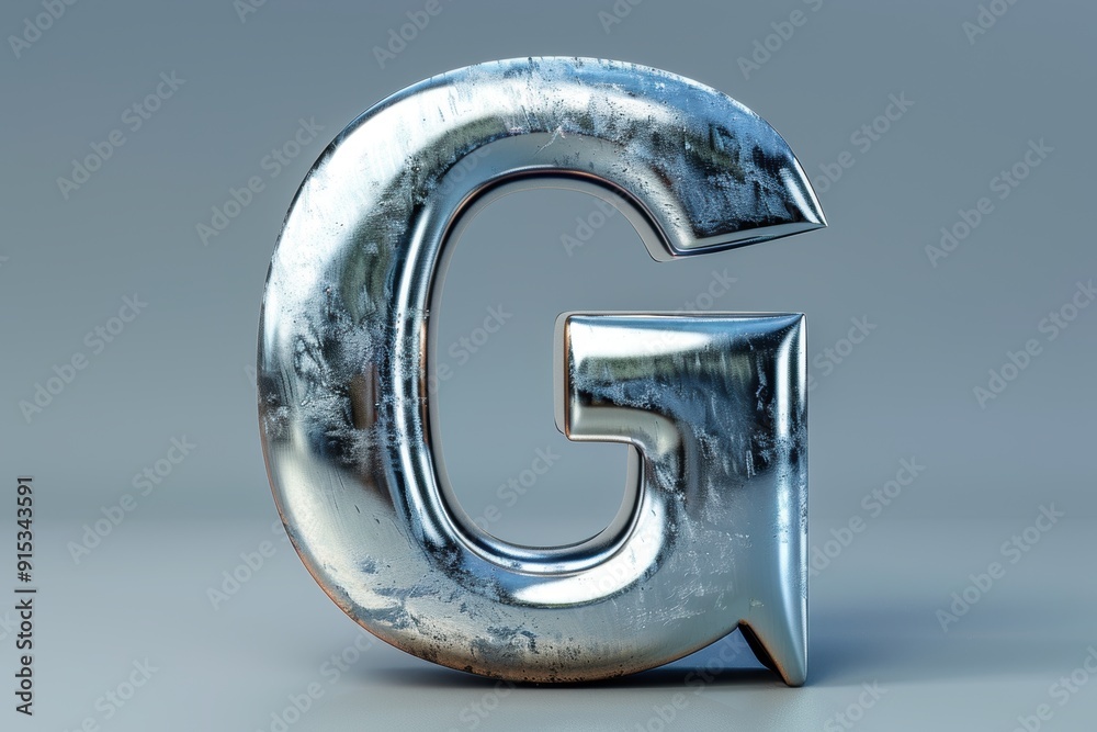Fototapete a 3d illustration of the letter g with a metallic finish and shadow effects creating a sense of dept