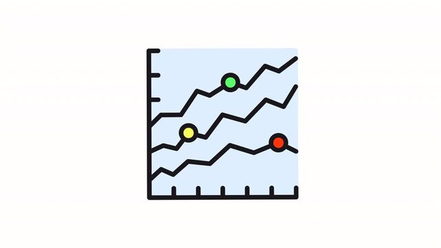 motion icon Line graph with three data points, green, yellow, red. 
