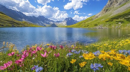 Summer flowers in Graubunden, Switzerland, at Lake Cavloc, Forno Valley, Maloja Pass, Engadine, and Europe