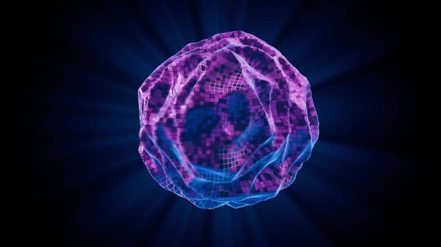 3d animation of abstract sphere with deforming synth waves or waveform music visualizer sphere with moving ripples and detailed distortions. 