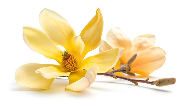 Fototapeta Yellow magnolia flower isolated on white background with full depth of field