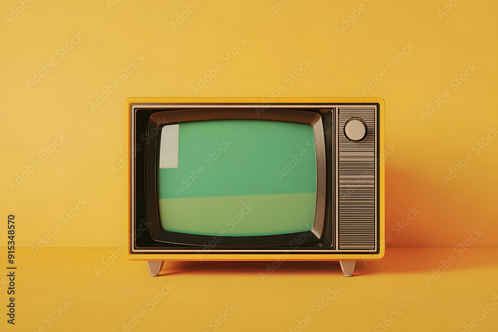 Poster Old television on a yellow background. 