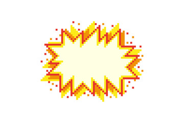 Pixel comic boom explosion with spark, vector illustration on isolated background. © Rifatho