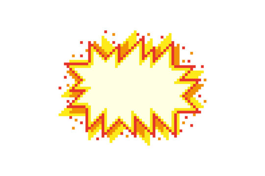 Pixel comic boom explosion with spark, vector illustration on isolated background.