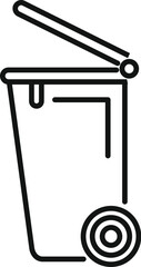 Line icon of an open trash bin with one wheel, perfect for topics related to waste management and recycling