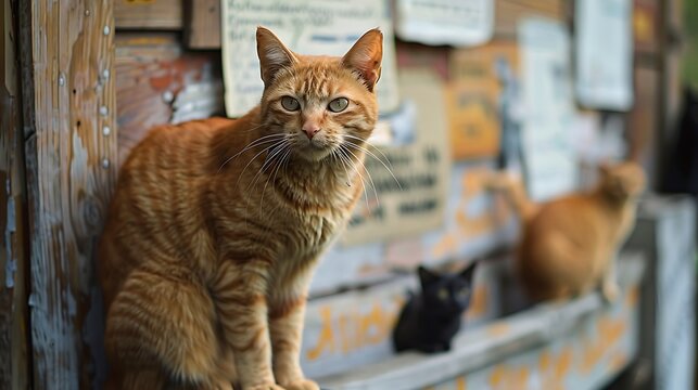 Lost cat announcement, cat waiting for owner. - Powered by Adobe