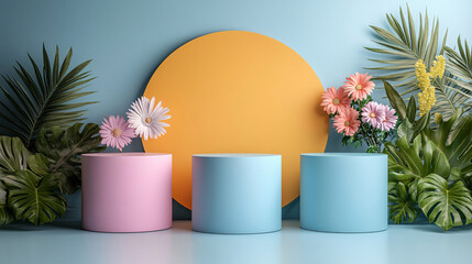 podium backdrop for product display with pastel and dreamy colors background