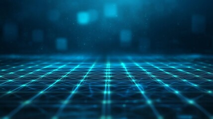 Futuristic blue grid background with glowing lines. Ideal for technology, science, or digital themes. Perfect for presentations.