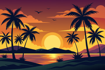 A beautiful silhouette of palm beach landscape vector