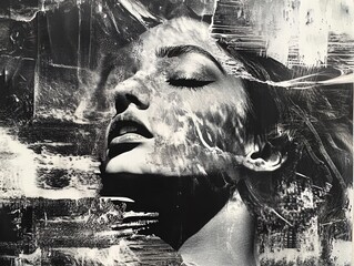 Surreal Double Exposure Portrait of a Woman in Black and White Artistic Photography