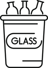Line drawing of a recycling bin overflowing with glass bottles, emphasizing the importance of waste separation for a greener environment