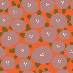 Cute naive flower on orange background, seamless pattern. Vector illustration.