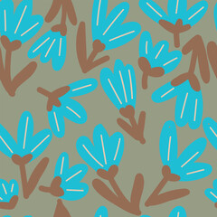 Seamless pattern with blue tulips Vector illustration.	Naive kids illustration.
