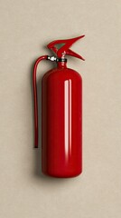 Obraz premium A detailed view of a red fire extinguisher mounted on a kitchen wall, emphasizing safety in a contemporary home environment