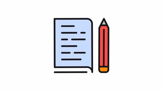 motion icon A book with lines of writing and a red pencil. 
