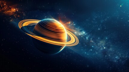 A large planet is floating in space with a bright orange spot on it