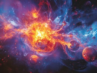 Explosive Cosmic Nebula with Vibrant Colors and Interstellar Gas Clouds in Deep Space