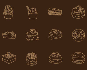 set of hand drawn sweet chocolate food dessert outline icon isolated on background