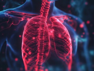 3D Model of Human Respiratory System with Glowing Lungs and Bronchi Highlighting Medical Anatomy