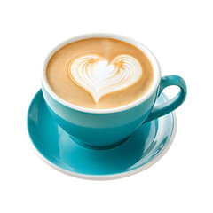 Isolated turquoise coffee cup with latte art