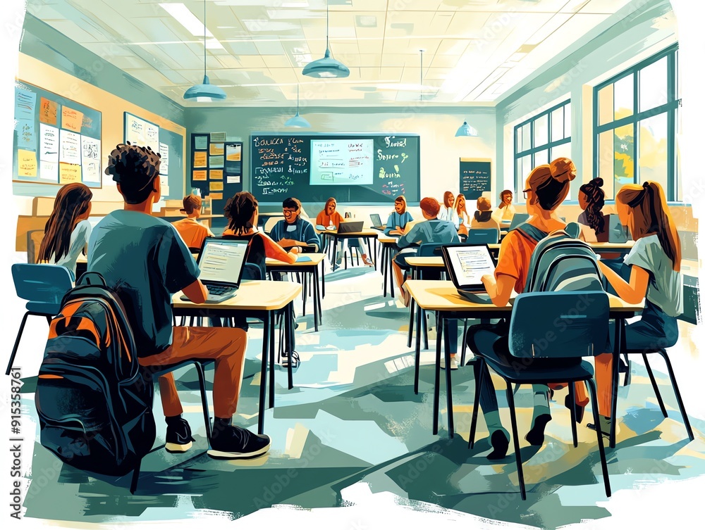 Aufkleber Students in a classroom listening to a lecture.