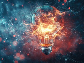 Explosive Energy Conceptualized in Brightly Lit Light Bulb with Vibrant, Abstract Background