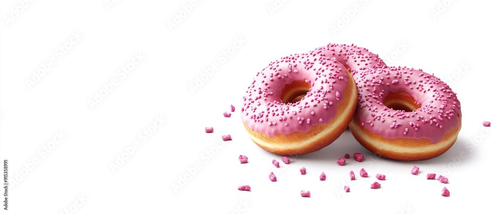 Fototapete tasty donuts topped with icing isolated on white. with copy space image. place for adding text or de