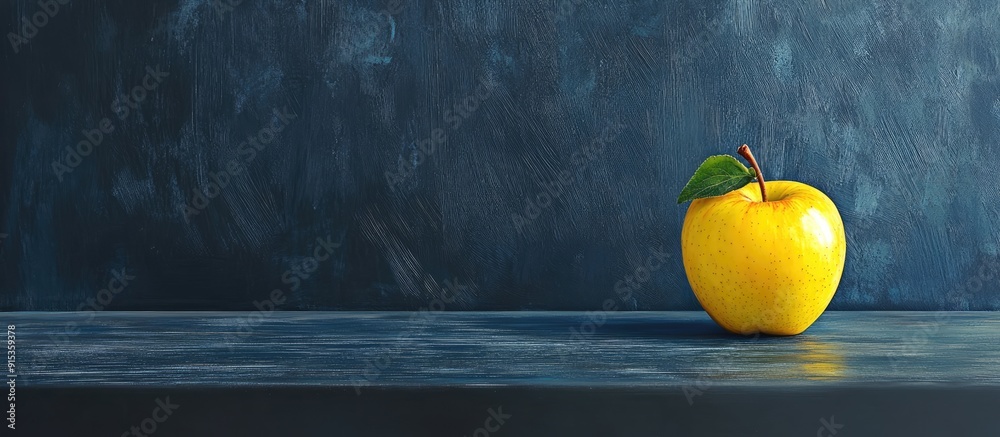 Poster corner of an empty school chalkboard with a yellow apple beside it. with copy space image. Place for adding text or design