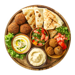 Lebanese Breakfast : Lebanese breakfast includes falafel, hummus, and pita bread, breakfast set, studio lighting, isolate on white background, photo, 4k