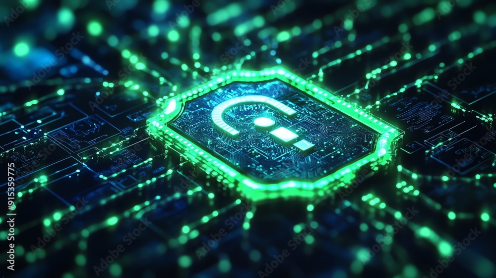 Poster Futuristic Circuit Board with Question Mark.
