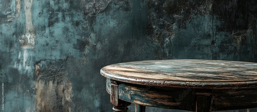 Poster worn retro chic table. with copy space image. Place for adding text or design